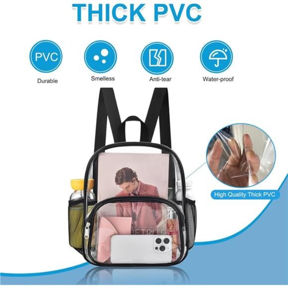 Clear Backpack for Stadium Events Clear Backpack 12x12x6 with Front Pocket for - Picture 5 of 7